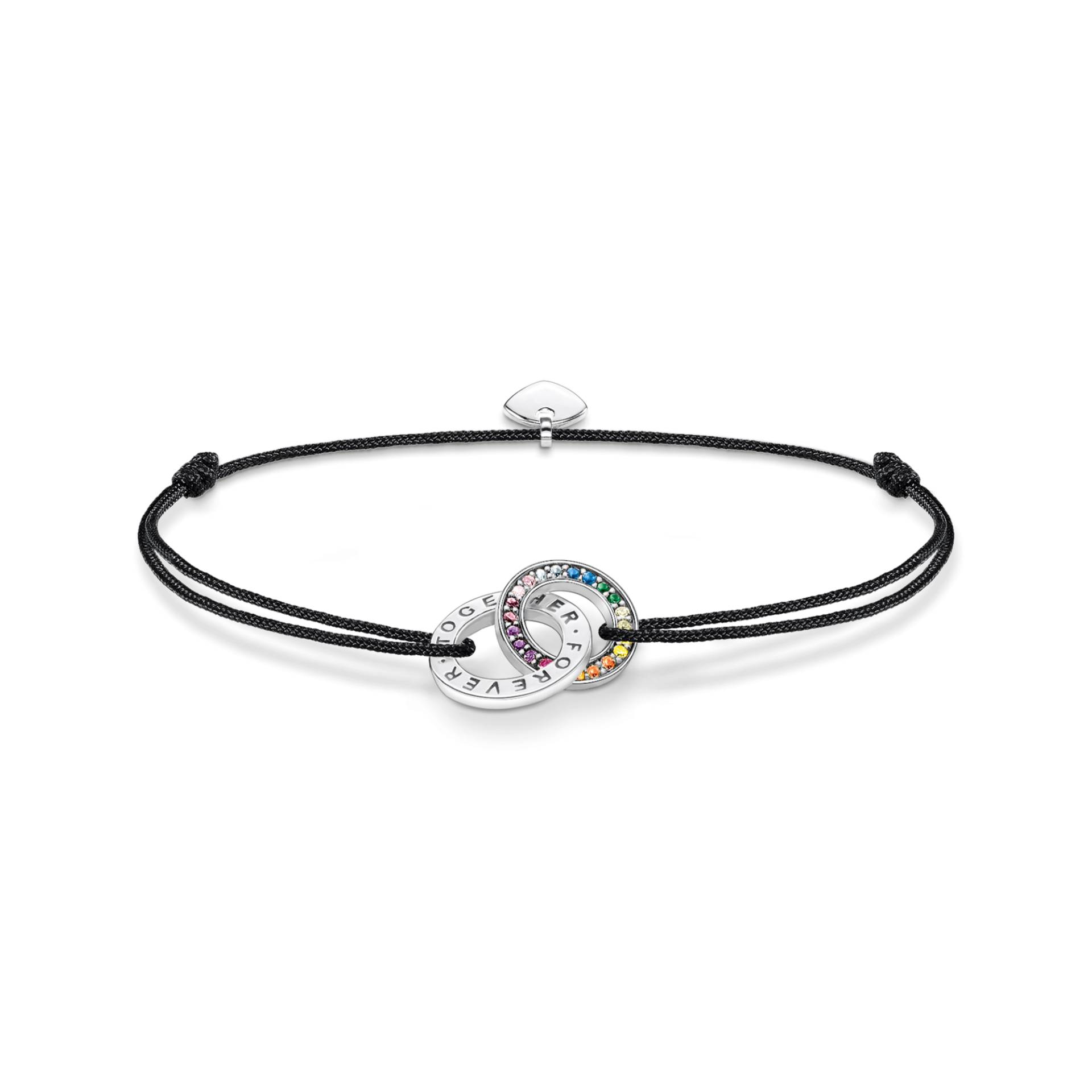 Thomas Sabo Textilarmband schwarz mit zwei Ringen bunten Steinen Silber geschwärzt mehrfarbig A2085-318-7-L22V von Thomas Sabo