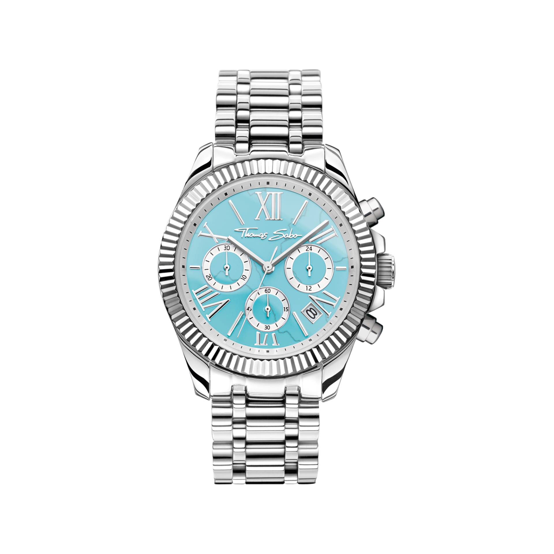 Thomas Sabo Uhr Divine Chrono mit Zifferblatt in Türkis silberfarben silberfarben WA0397-201-201-38 MM von Thomas Sabo