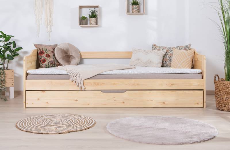 Ticaa Funktionsbett »Melinda, Daybett, Jugendbett, 2 Schlafplätze, Schublade auf Rollen«, (90x200cm), FSC®-zertifizierte Kiefer, 2 Rollroste, Massivholz von TICAA