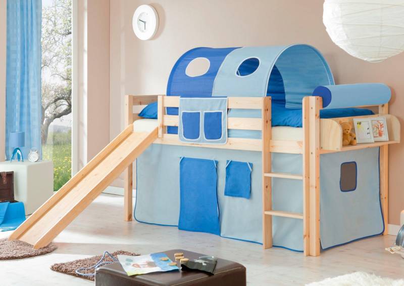 Ticaa Hochbett »Manuel«, Rollrost und Textil-Set wahlweise mit Matratze, Kiefer massiv natur von TICAA