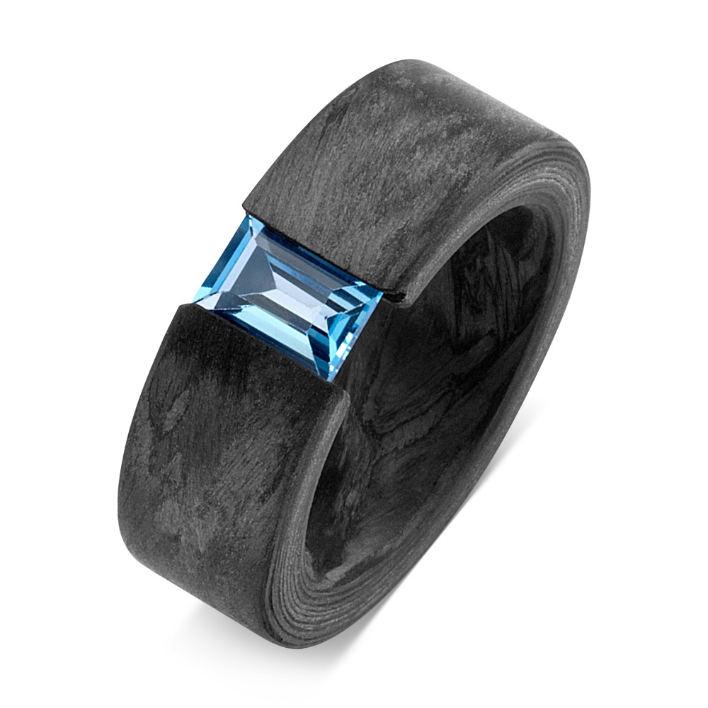 TitanFactory Damen Fingerring Carbon Topas blau von TitanFactory