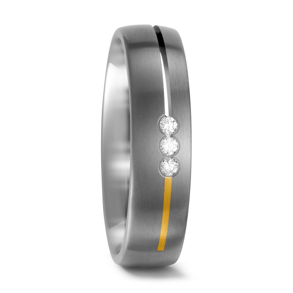 TitanFactory Damen Partnerring Titan, 750/18 K Gelbgold Diamant weiss, 0.06 ct, 3 Steine, w-si von TitanFactory