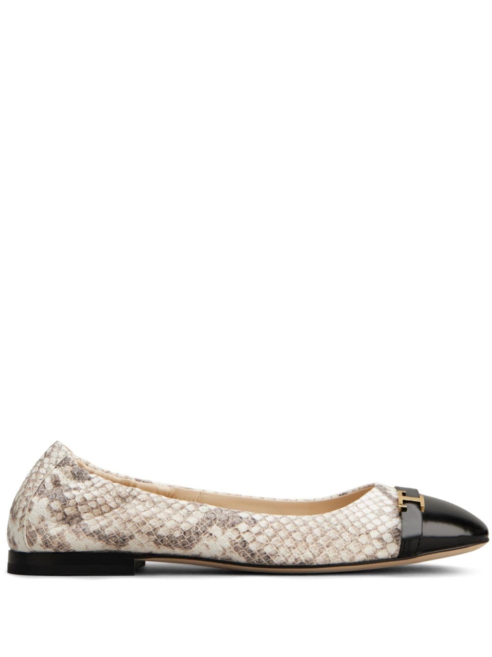 Tod's T-plaque snakeskin-effect ballerina shoes - Neutrals von Tod's