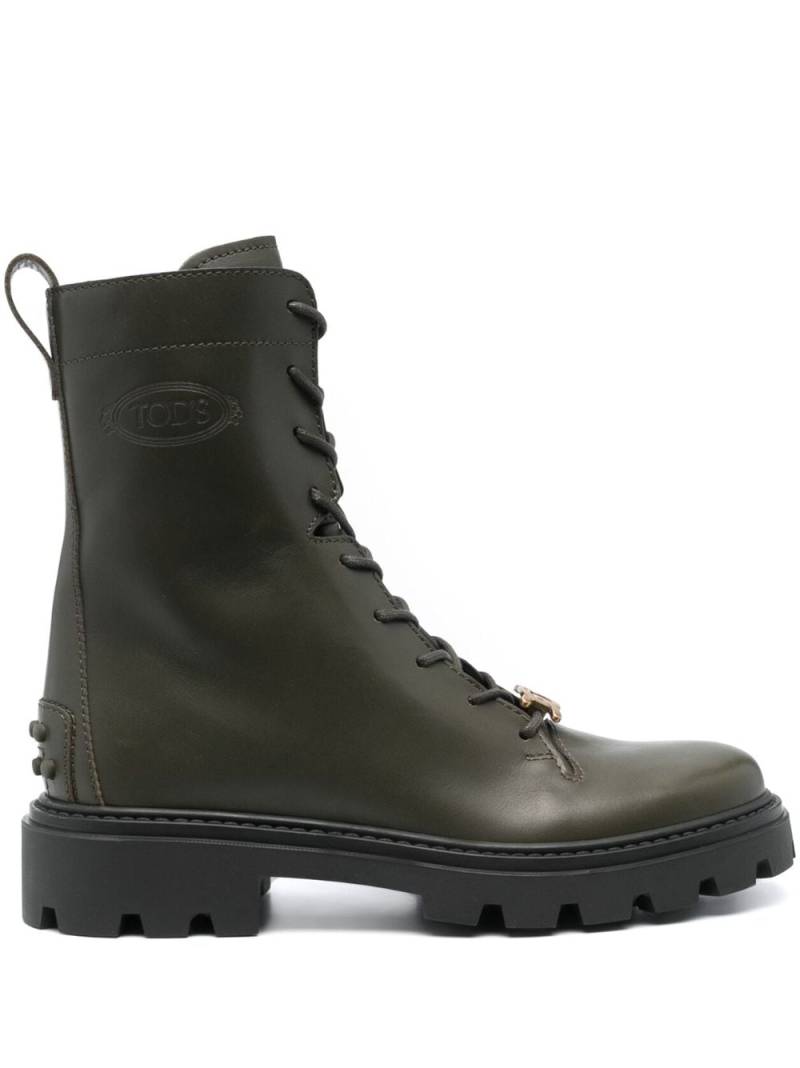 Tod's logo-plaque leather boots - Green von Tod's