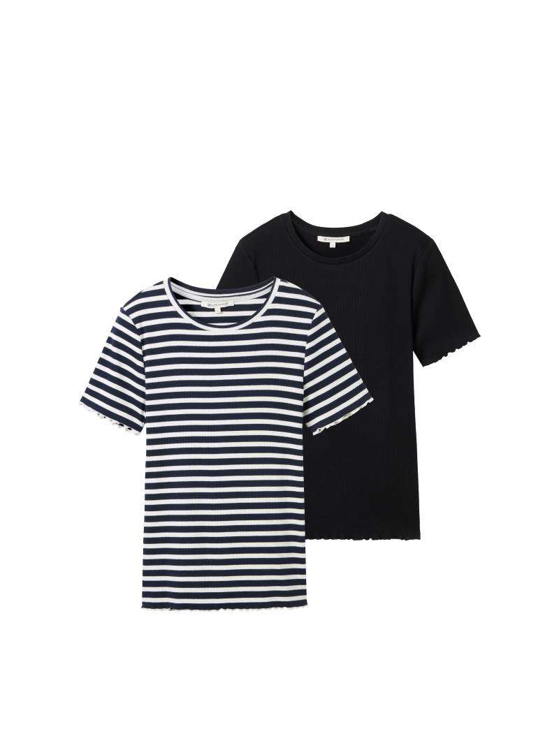 TOM TAILOR Denim T-Shirt, (Packung, 2 tlg.), im Doppelpack mit Rippstruktur und gekräuselten Kanten von Tom Tailor Denim