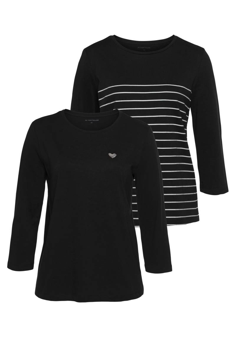 TOM TAILOR 3/4-Arm-Shirt, (Packung, 2 tlg., 2er-Pack), im Doppel - immer Ringel + uni von Tom Tailor