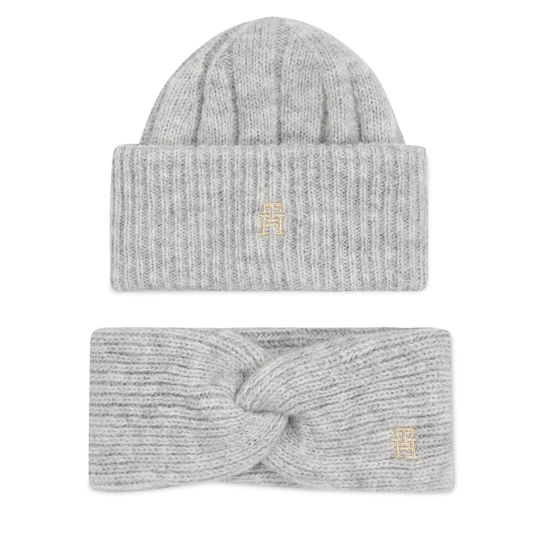 Mütze und Stirnband Set Tommy Hilfiger Th Timeless Beanie + Headband AW0AW15370P4A Medium Grey Heather P4A von Tommy Hilfiger