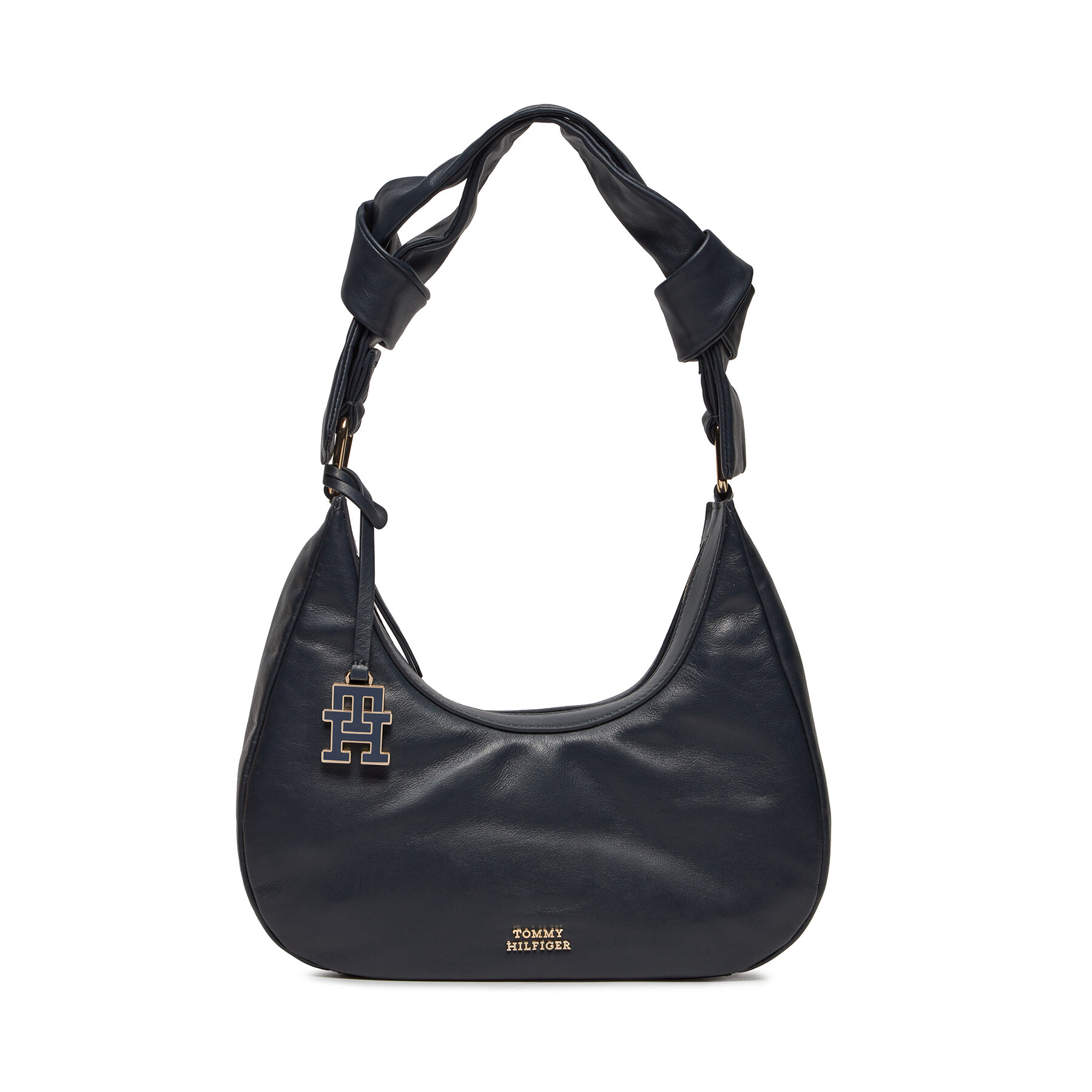 Handtasche Tommy Hilfiger Pushlock Leather Hobo AW0AW16073 Space Blue DW6 von Tommy Hilfiger