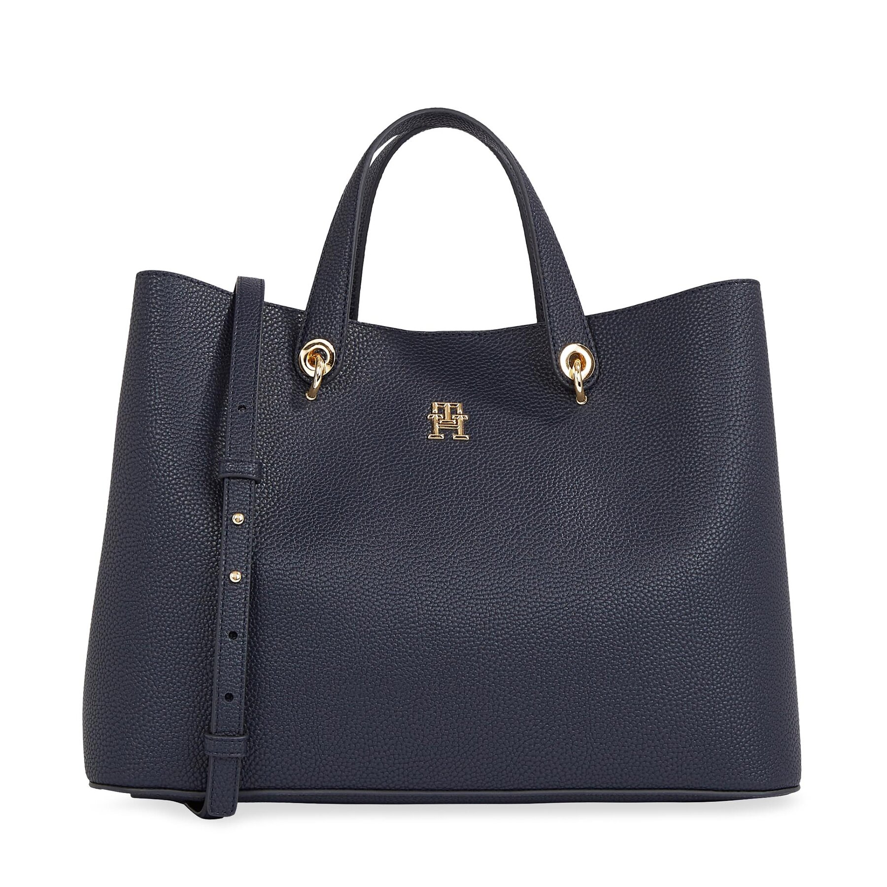 Handtasche Tommy Hilfiger Th Emblem Satchel AW0AW15177 Space Blue DW6 von Tommy Hilfiger