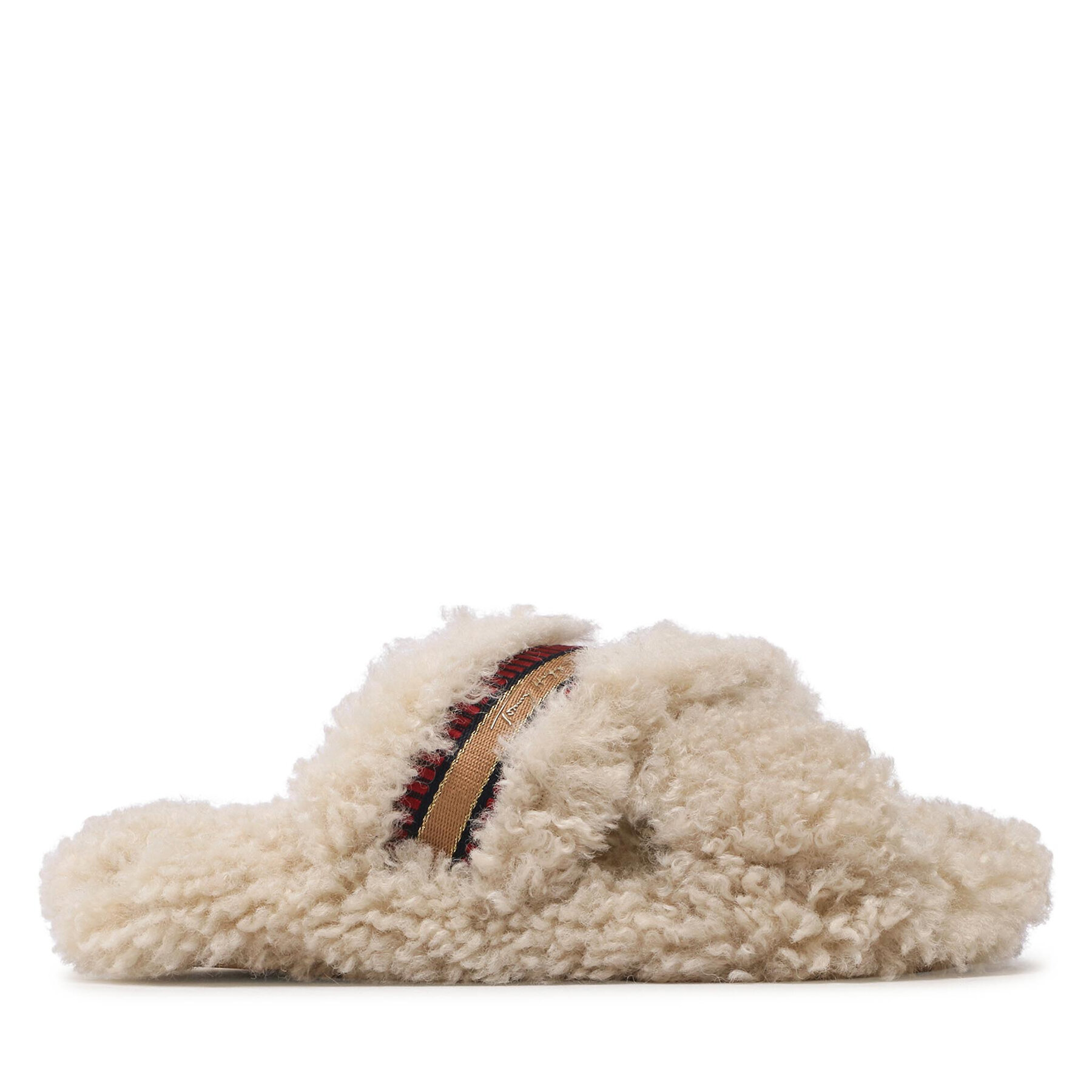 Hausschuhe Tommy Hilfiger Sherpa Fur Home Slippers Strap FW0FW06576 Classic Beige ACI von Tommy Hilfiger