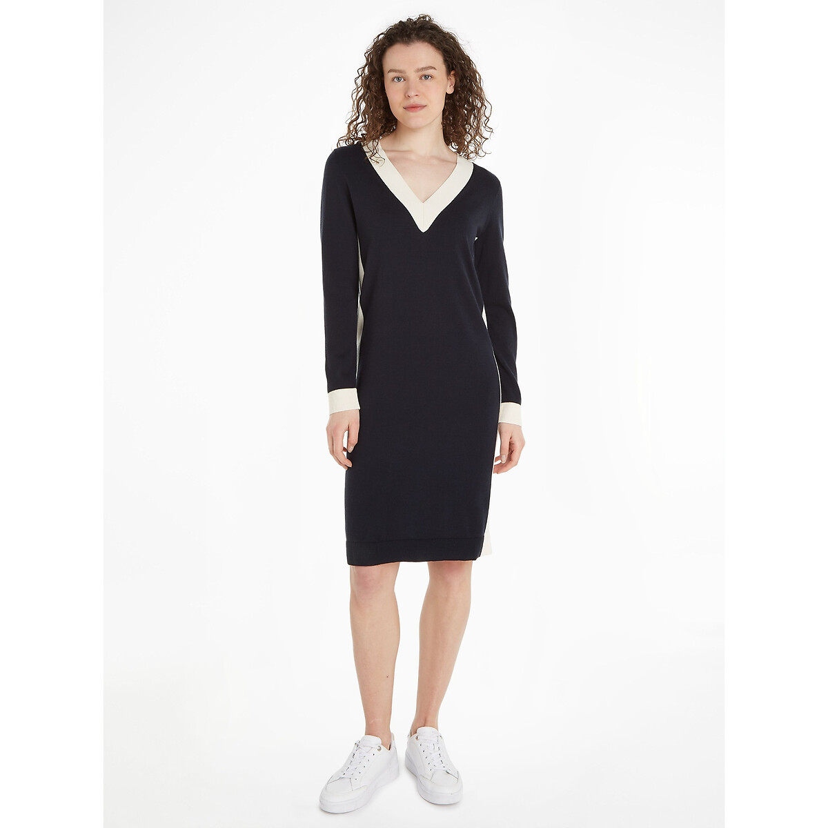 Langärmeliges Strickkleid VARSITY mit V-Ausschnitt von Tommy Hilfiger