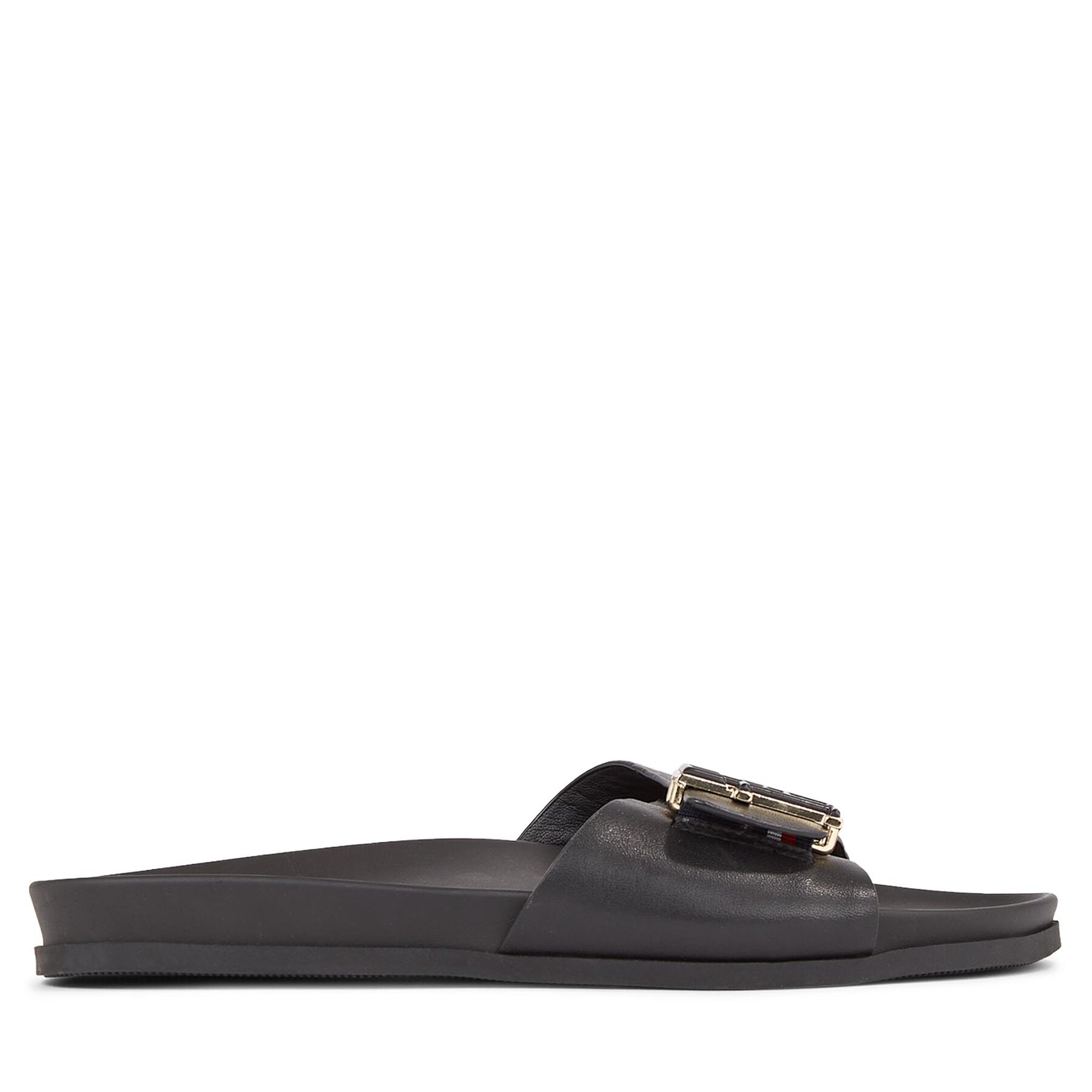 Pantoletten Tommy Hilfiger Th Hardware Leather Flat Sandal FW0FW07940 Black BDS von Tommy Hilfiger