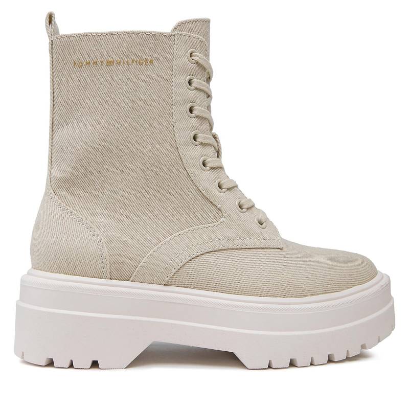 Schnürstiefeletten Tommy Hilfiger Feminine Essential Canvas FW0FW07357 Classic Beige ACI von Tommy Hilfiger