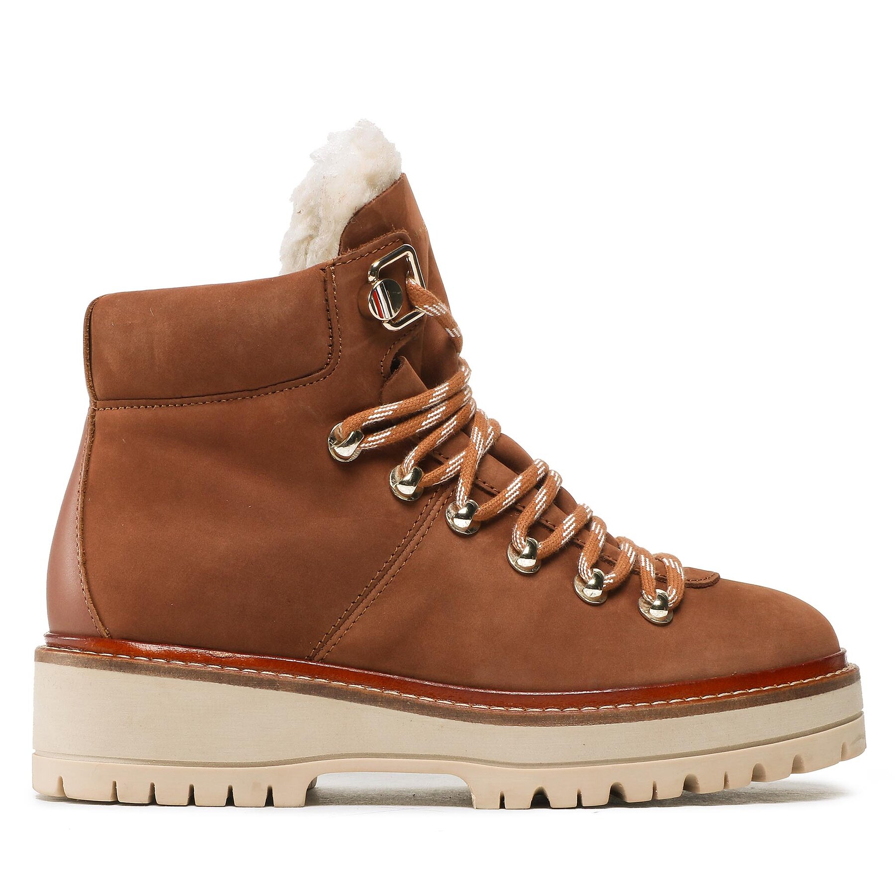 Schnürstiefeletten Tommy Hilfiger Leather Outdoor Flat Boot FW0FW06822 Natural Cognac GTU von Tommy Hilfiger