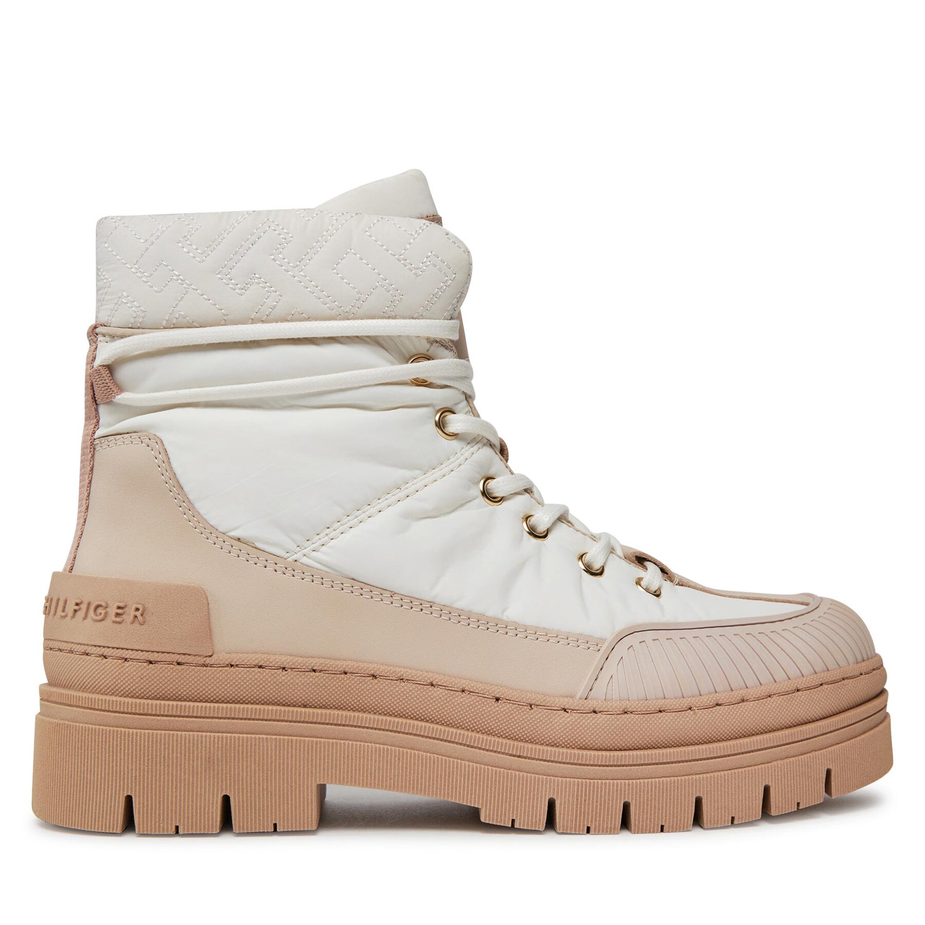 Schnürstiefeletten Tommy Hilfiger Th Monogram Outdoor Boot FW0FW07502 Ancient White YBH von Tommy Hilfiger