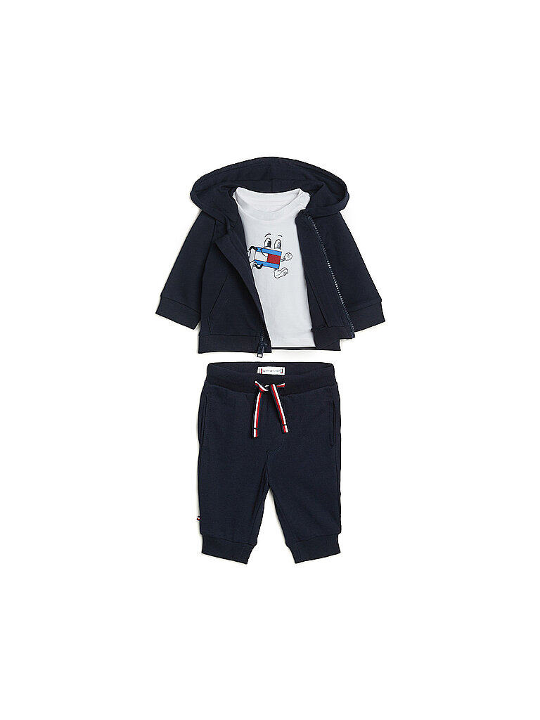 TOMMY HILFIGER Baby Set 3tlg Sweatjacke, T-Shirt und Hose dunkelblau | 74 von Tommy Hilfiger