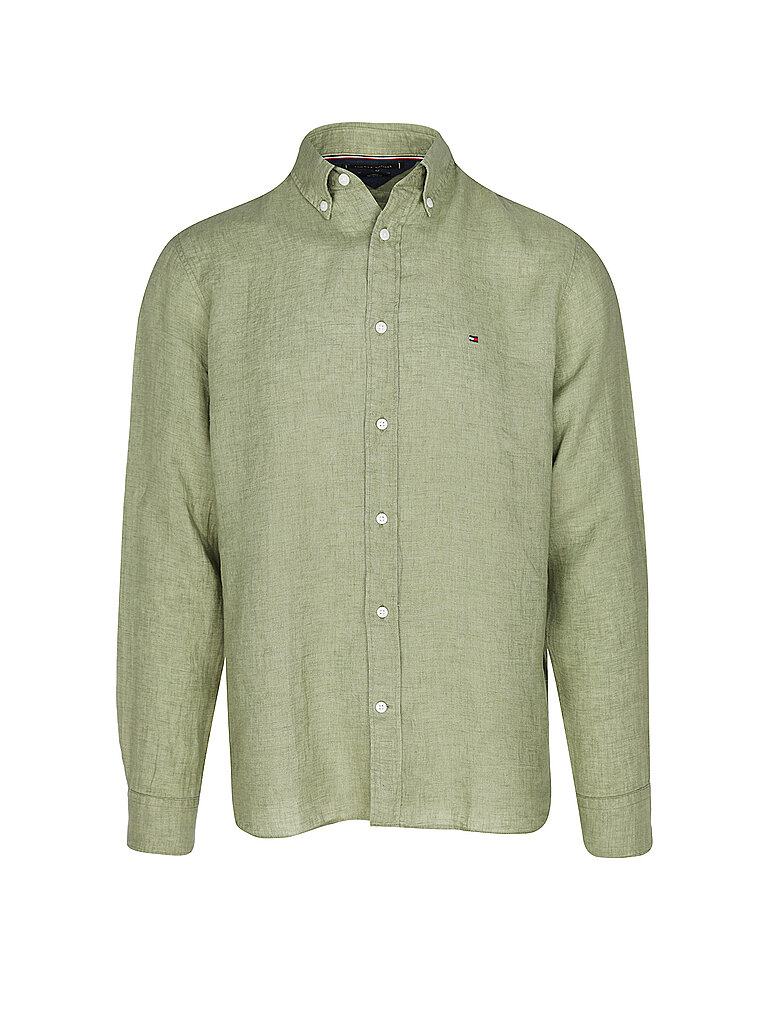 TOMMY HILFIGER Leinenhemd olive | L von Tommy Hilfiger