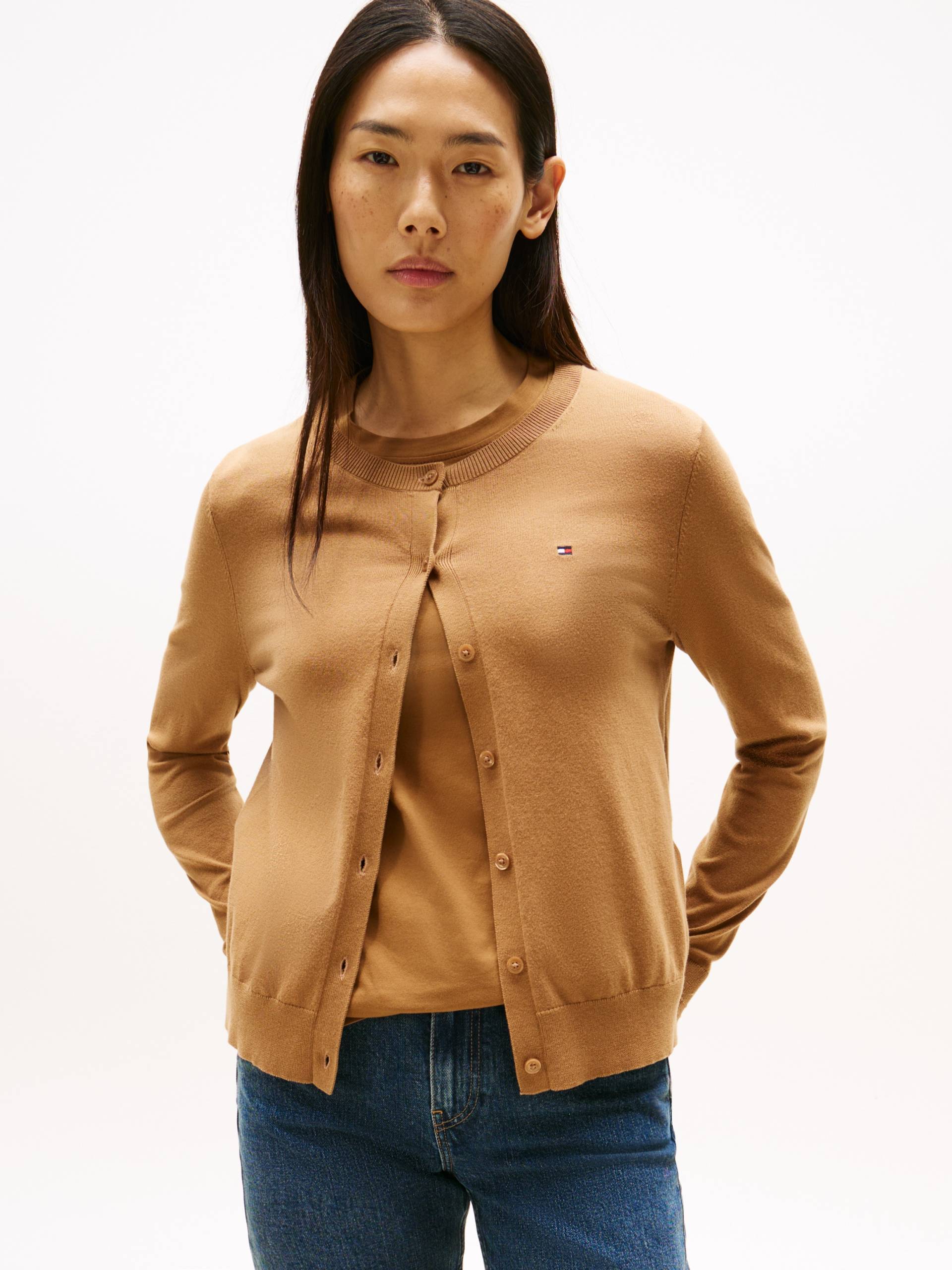 Tommy Hilfiger Cardigan »CO JERSEY STITCH CARDIGAN«, mit Logostickerei von Tommy Hilfiger