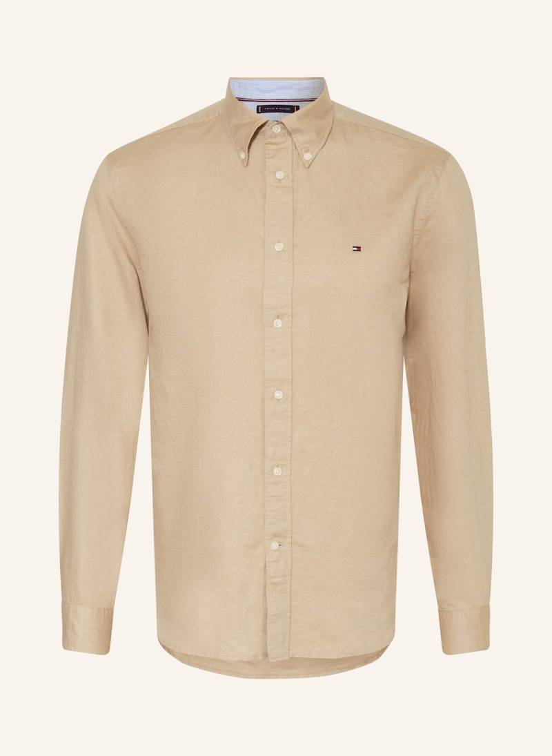 Tommy Hilfiger Hemd Comfort Fit Mit Leinen beige von Tommy Hilfiger