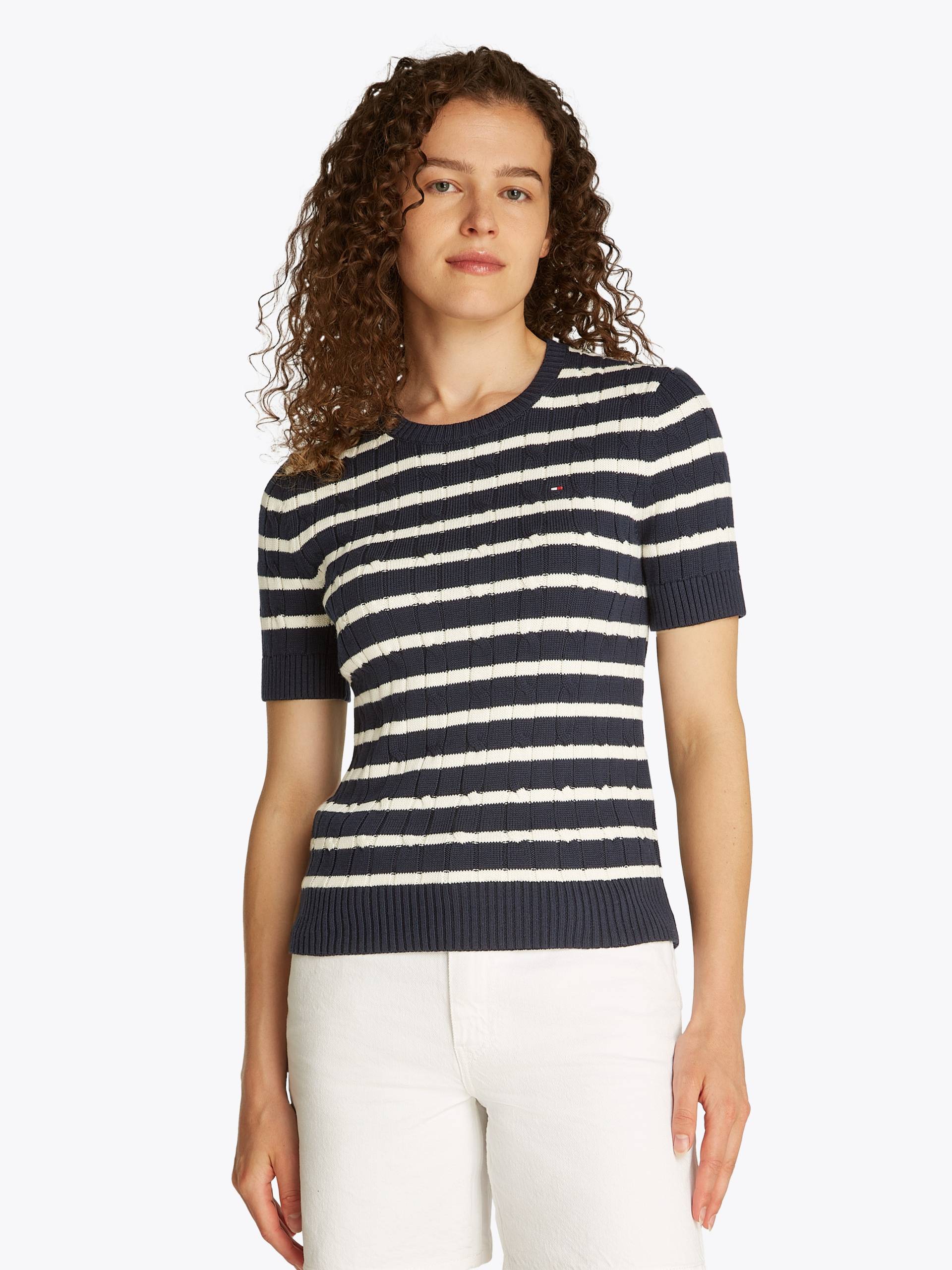 Tommy Hilfiger Kurzarmpullover »1985 CO MINI CABLE C-NK SS SWT«, in tollem Strickmuster von Tommy Hilfiger