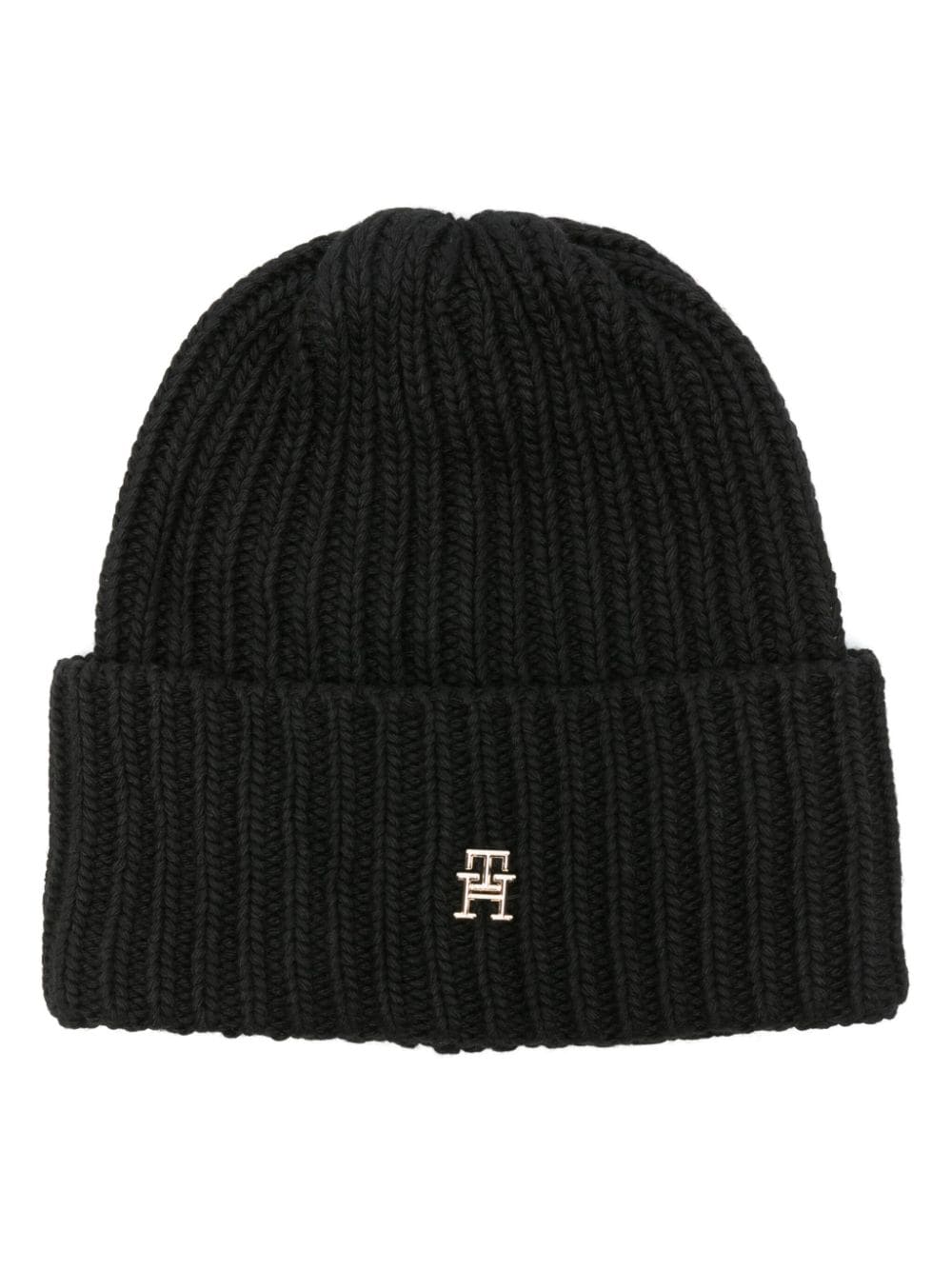 Tommy Hilfiger Limitless monogram-plaque beanie - Black von Tommy Hilfiger