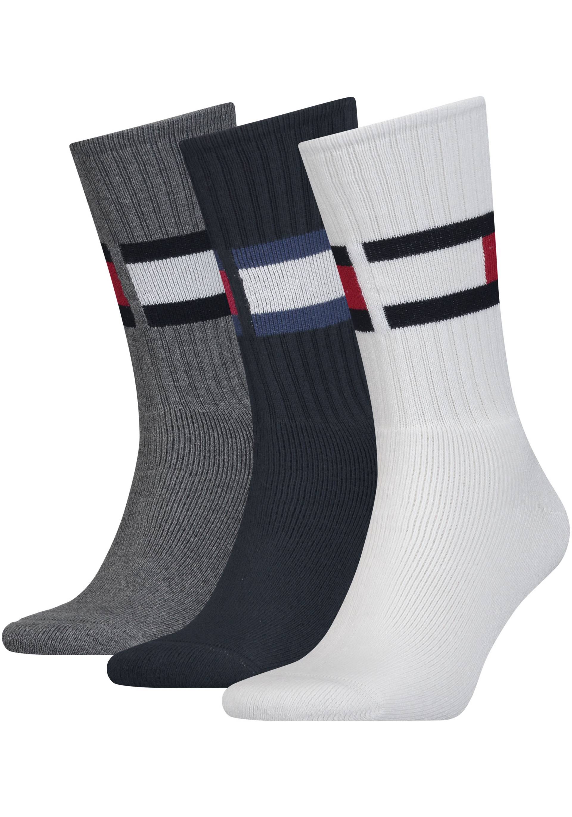 Tommy Hilfiger Sportsocken »TH Crew Socks 3-pack«, (Packung, 3 Paar), Mit grossem Flag-Logo von Tommy Hilfiger