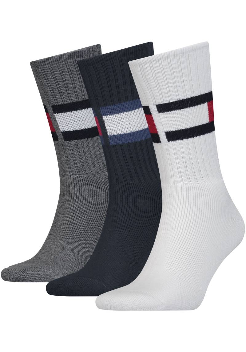 Tommy Hilfiger Sportsocken »TH Crew Socks 3-pack«, (Packung, 3 Paar), mit grossem Flag-Logo von Tommy Hilfiger