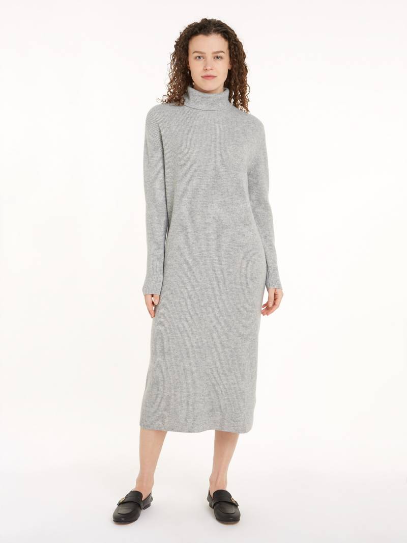 Tommy Hilfiger Strickkleid »WOOL CASH ROLL-NK LONG DRESS«, mit Logostickerei, in Rippoptik von Tommy Hilfiger
