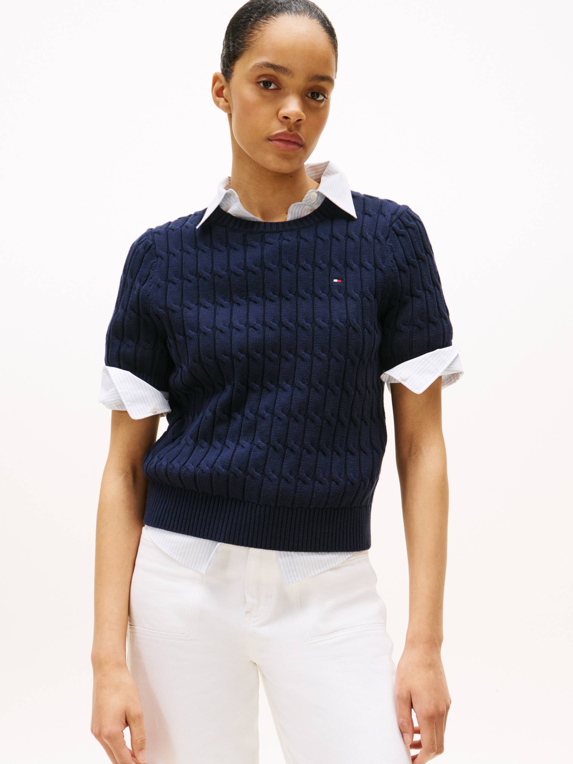 Tommy Hilfiger Strickpullover »CO CABLE MID GG S/S C-NK SWT«, mit Zopfmuster Tommy Hilfiger Strickpullover »CO CABLE MID GG S/S C-NK SWT«, mit Zopfmuster von Tommy Hilfiger