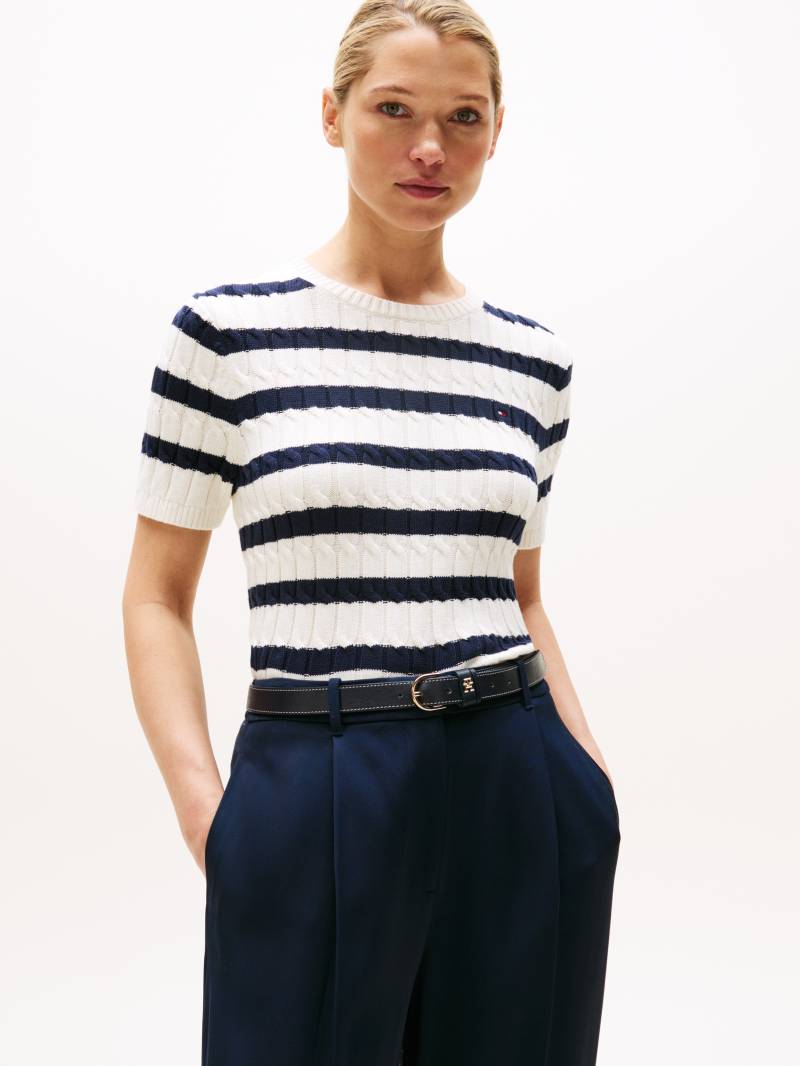 Tommy Hilfiger Strickpullover »CO CABLE MID GG S/S C-NK SWT«, mit Zopfmuster von Tommy Hilfiger