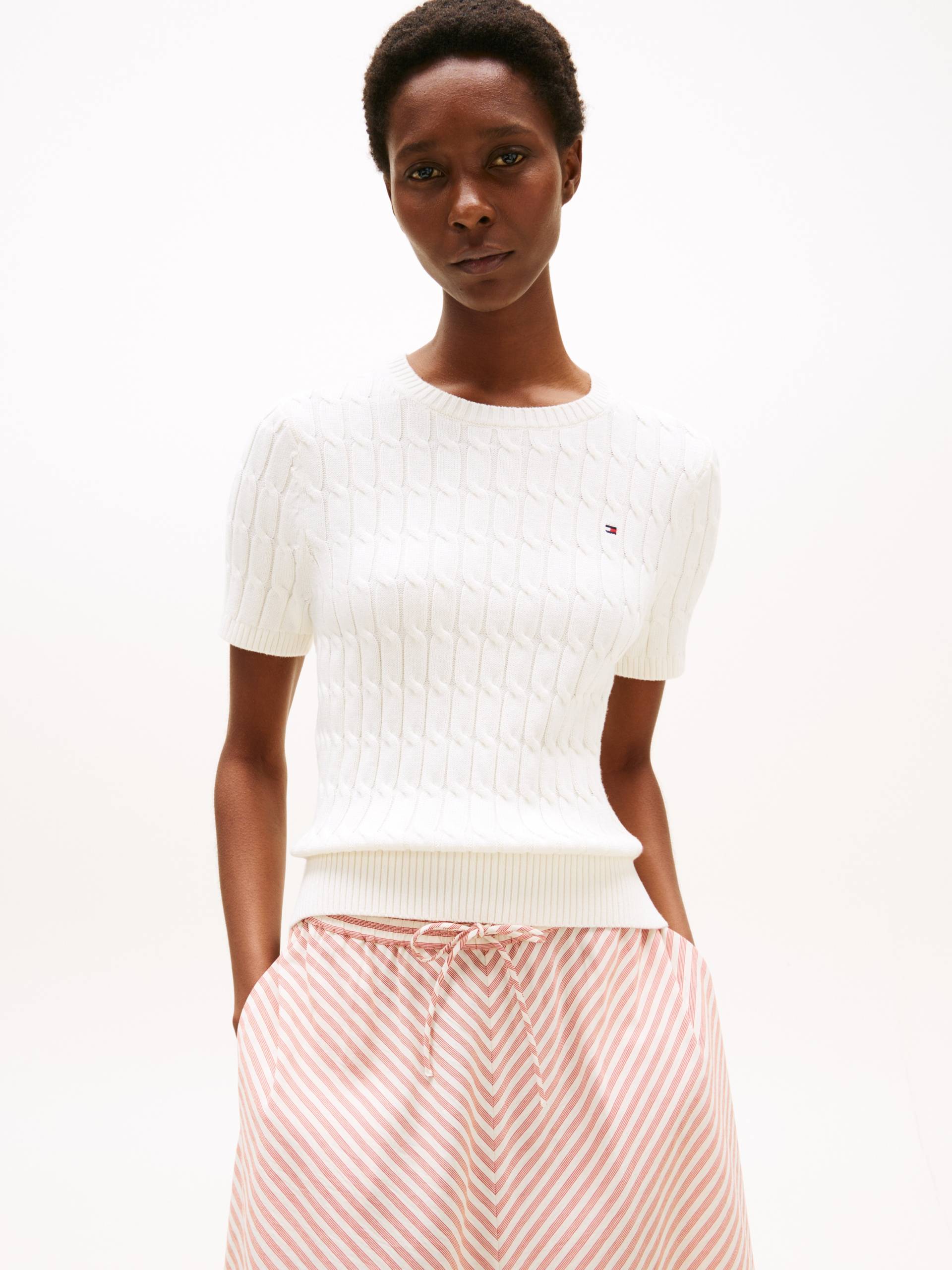 Tommy Hilfiger Strickpullover »CO CABLE MID GG S/S C-NK SWT«, mit Zopfmuster von Tommy Hilfiger