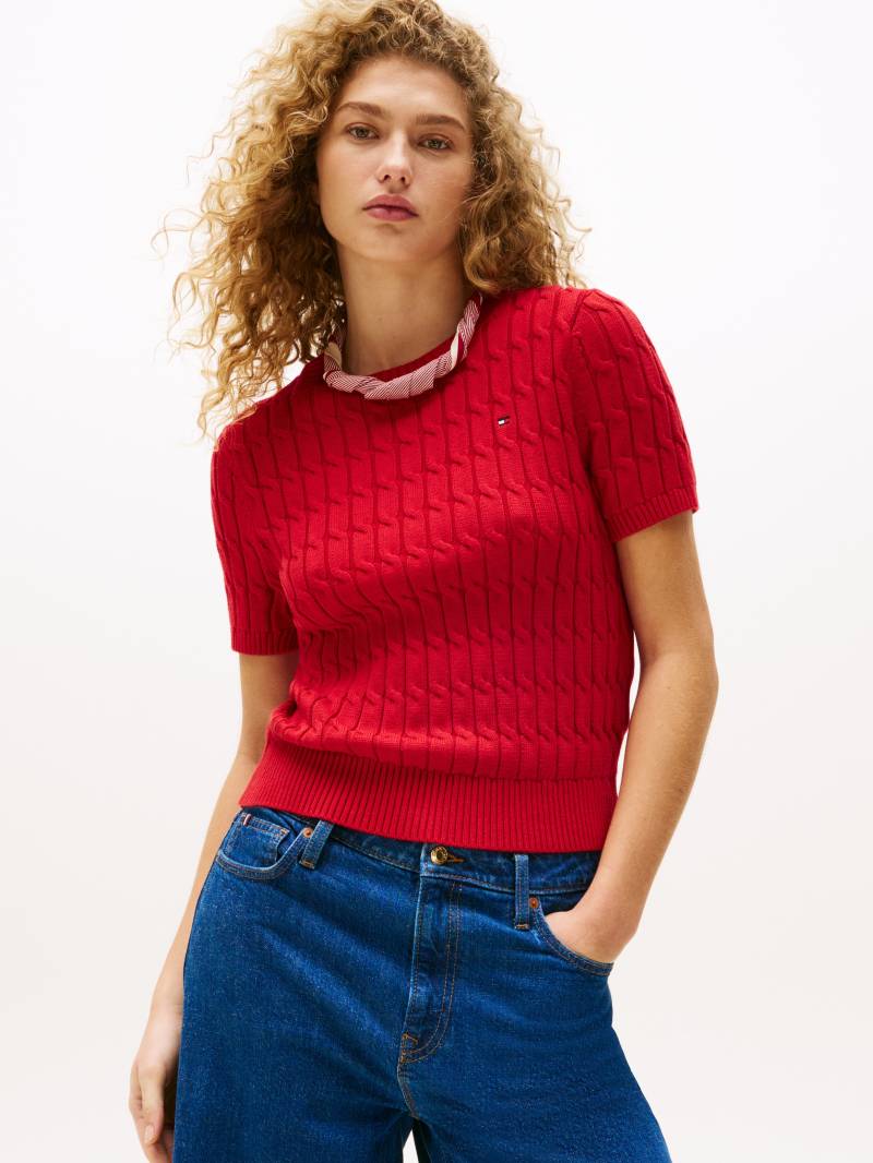 Tommy Hilfiger Strickpullover »CO CABLE MID GG S/S C-NK SWT«, mit Zopfmuster von Tommy Hilfiger