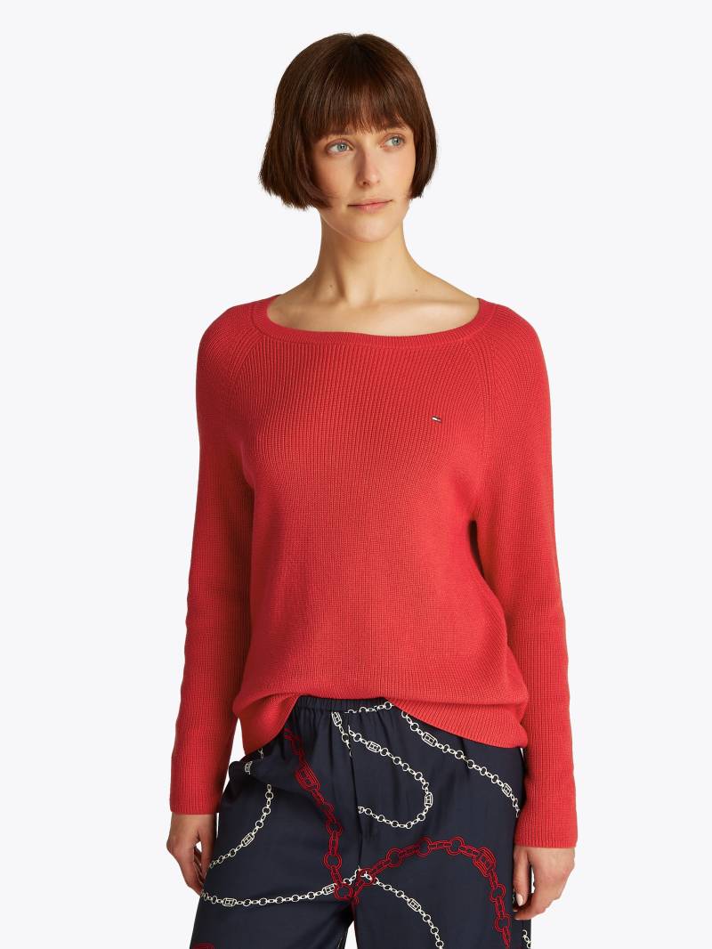 Tommy Hilfiger Strickpullover »CO CARDI FINE GG LS BOAT-NK SWT«, mit Raglanärmel, Logostickerei von Tommy Hilfiger