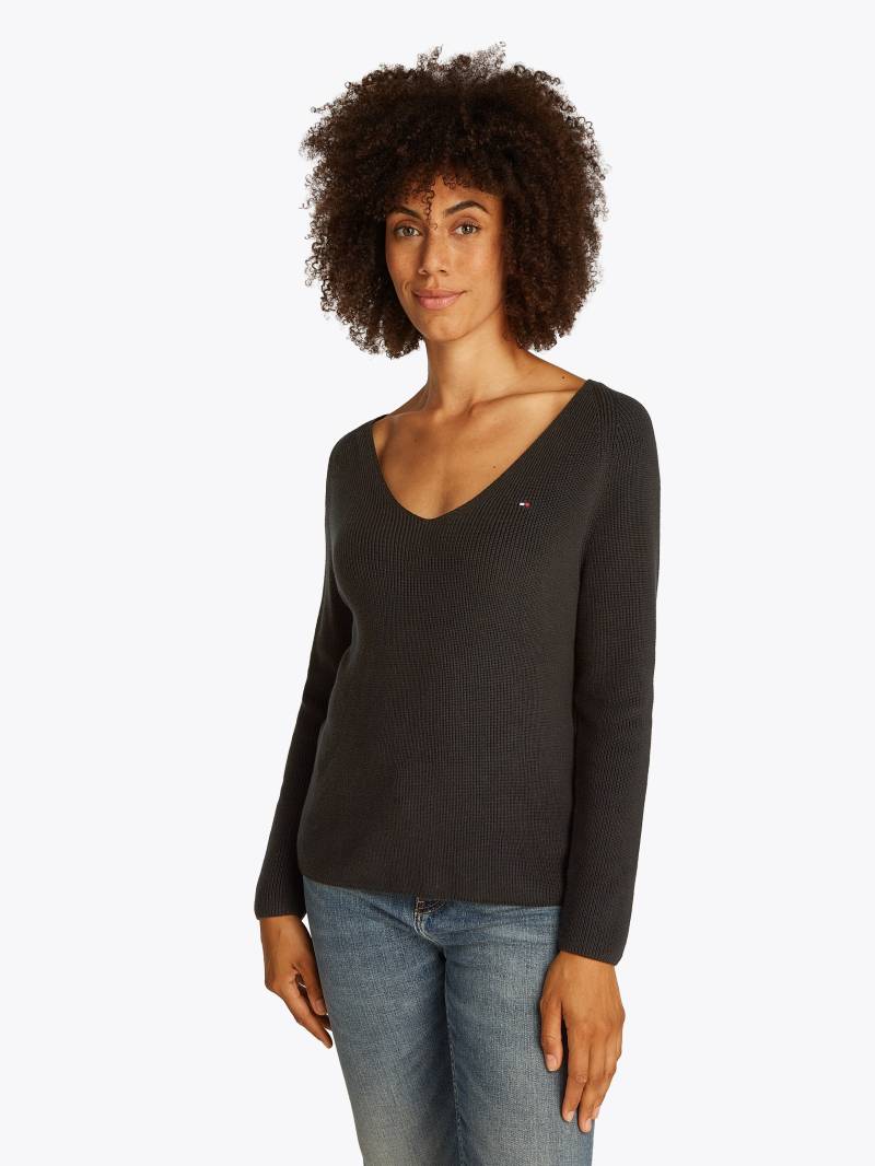 Tommy Hilfiger Strickpullover »CO CARDI STITCH V-NK LS«, mit Logostickerei von Tommy Hilfiger