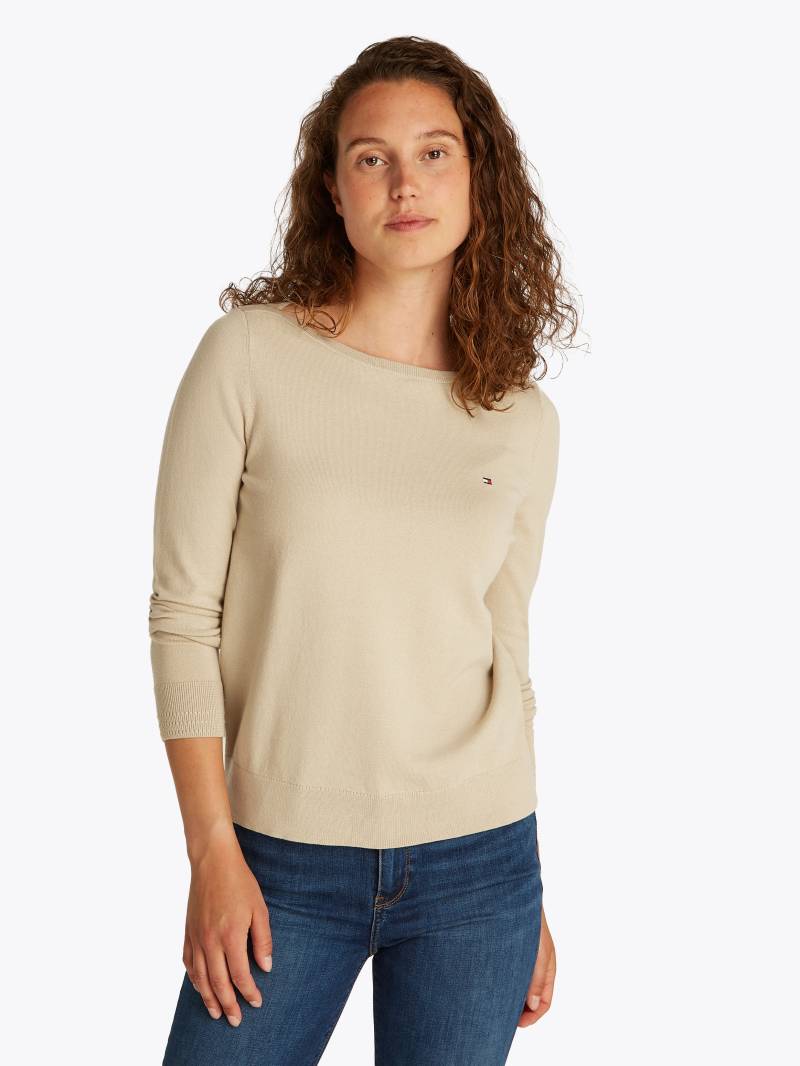 Tommy Hilfiger Strickpullover »CO JERSEY STITCH BOAT-NK SWEATER«, mit Tommy Hilfiger Logo-Flag am Ärmel von Tommy Hilfiger