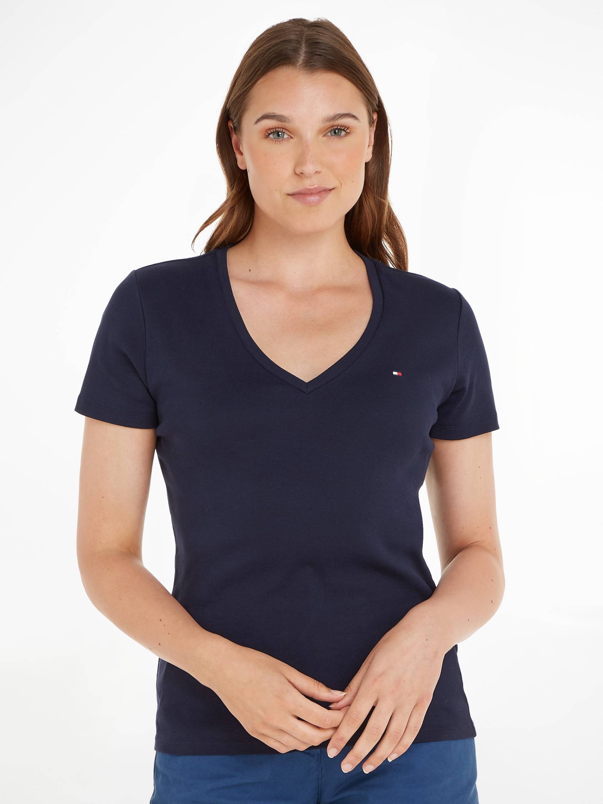 Tommy Hilfiger T-Shirt »SLIM CODY RIB V-NECK SS«, mit dezenter Logostickerei von Tommy Hilfiger