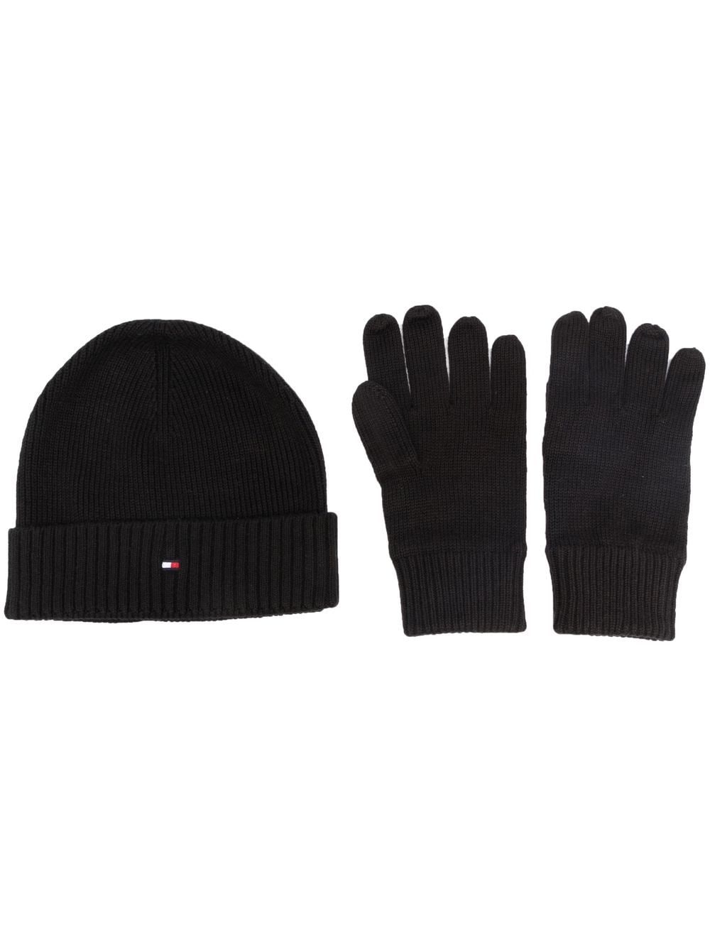 Tommy Hilfiger embroidered-logo beanie and gloves set - Black von Tommy Hilfiger