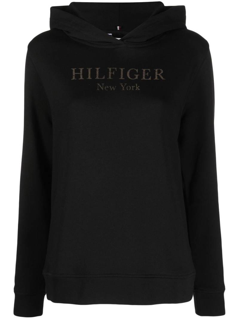Tommy Hilfiger foil logo-print drawstring hoodie - Black von Tommy Hilfiger