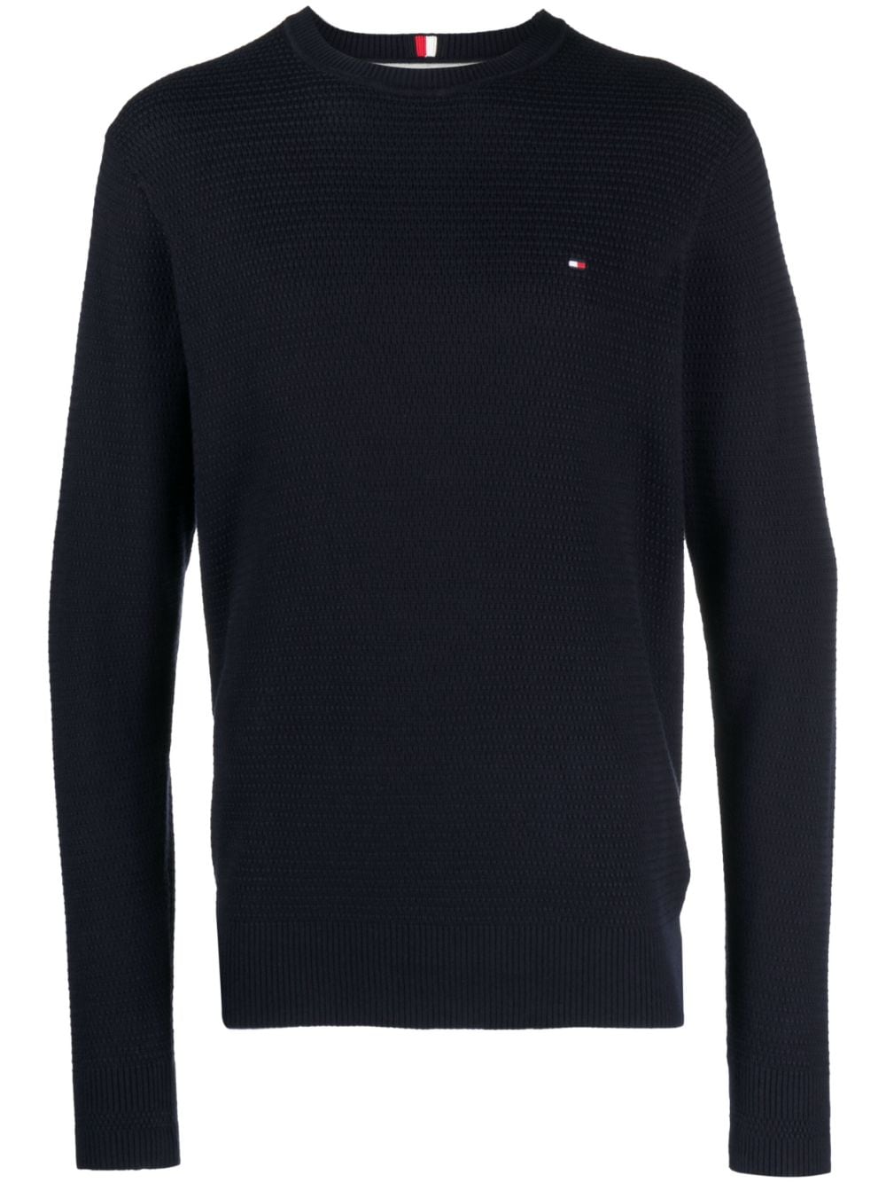 Tommy Hilfiger logo-embroidered knitted cotton jumper - Blue von Tommy Hilfiger