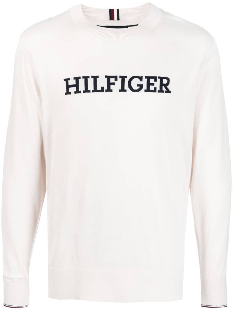 Tommy Hilfiger logo intarsia-knit cotton jumper - Neutrals von Tommy Hilfiger