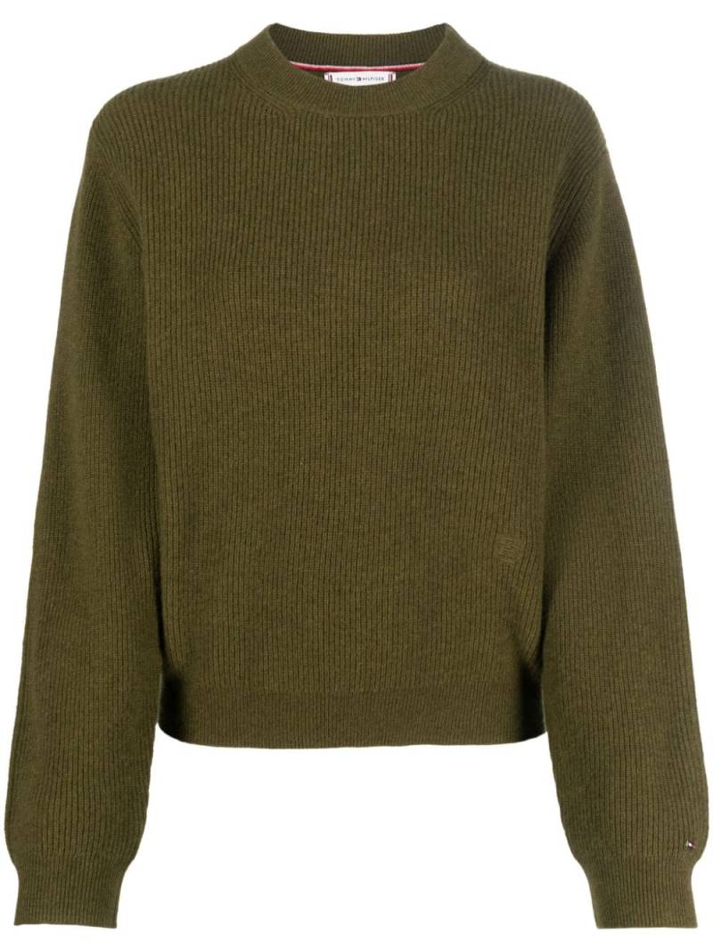 Tommy Hilfiger logo-plaque ribbed jumper - Green von Tommy Hilfiger