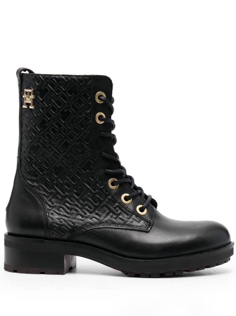 Tommy Hilfiger monogram-embossed biker boots - Black von Tommy Hilfiger