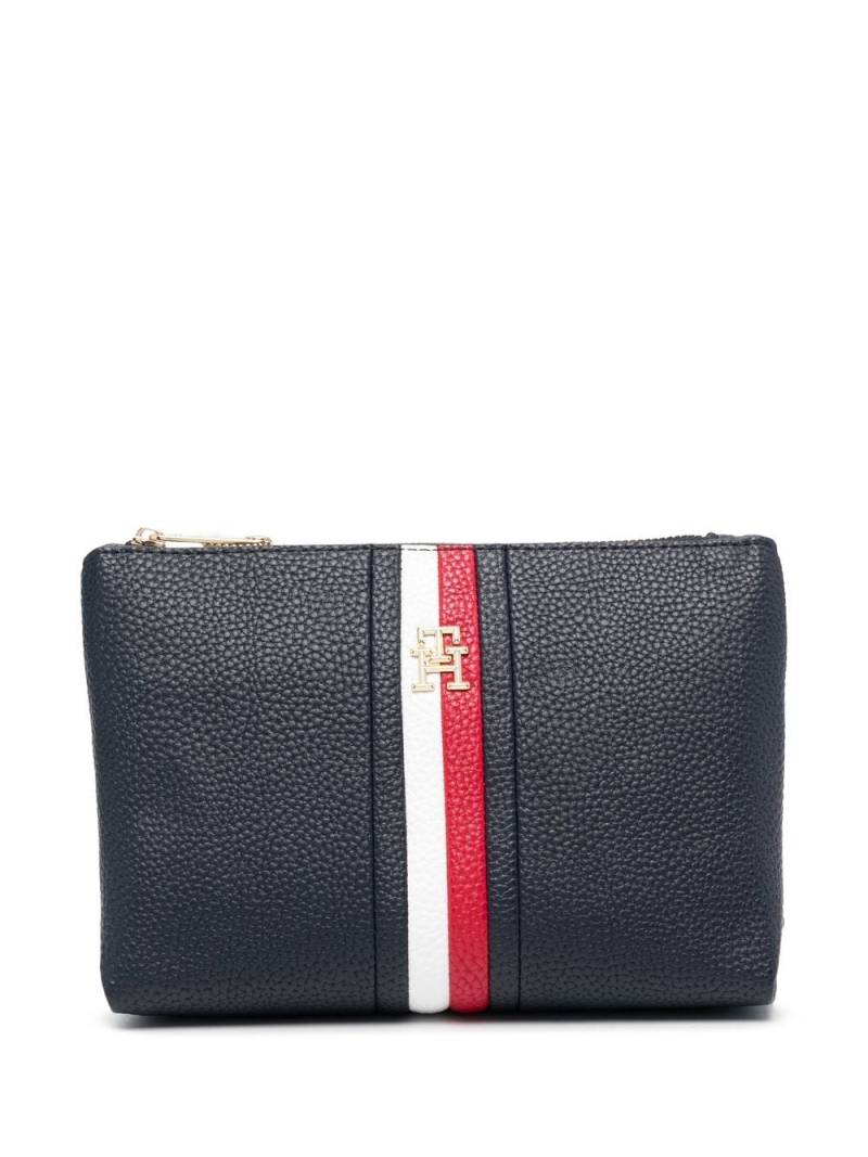 Tommy Hilfiger striped leather makeup bag - Blue von Tommy Hilfiger