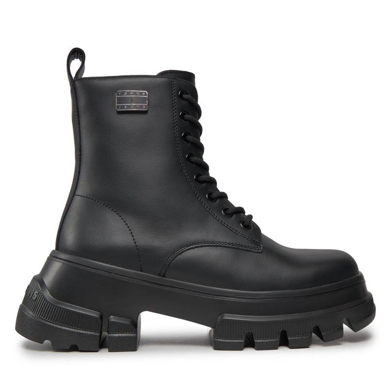 Schnürstiefeletten Tommy Jeans Tjw Chunky Leather Boot EN0EN02503 Black BDS von Tommy Jeans
