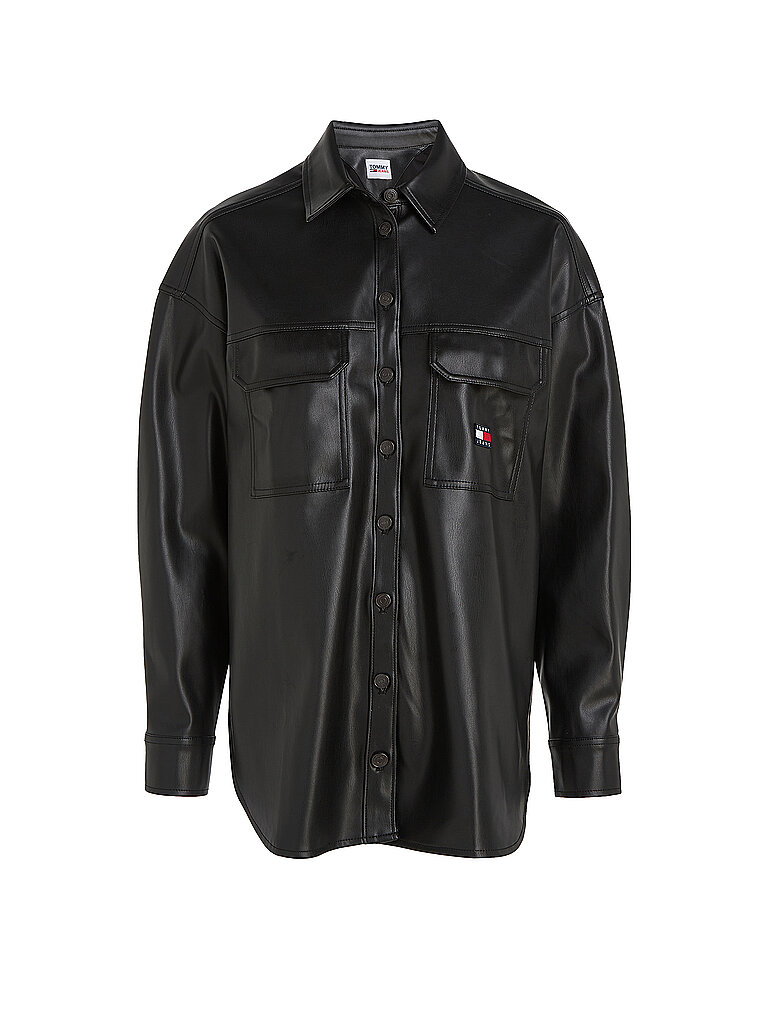 TOMMY JEANS Overshirt in Lederoptik schwarz | L von Tommy Jeans