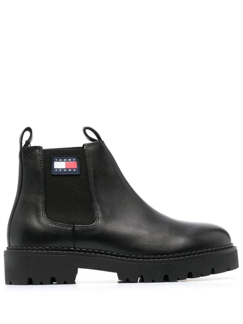 Tommy Jeans 40mm logo-patch leather boots - Black von Tommy Jeans