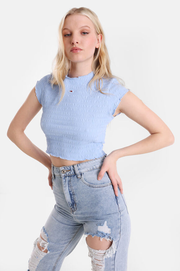 Tommy Jeans Crop T-Shirt mit Strukturstoff | Moderate Blue | Damen  | M von Tommy Jeans