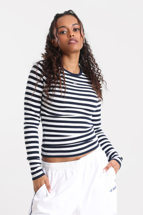 Tommy Jeans Geripptes Langarmshirt | Dark Night Navy + White | Damen  | XS von Tommy Jeans