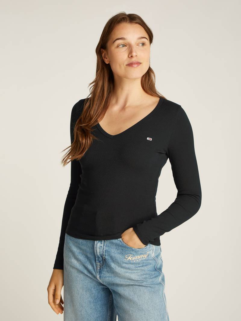 Tommy Jeans Langarmshirt »TJW SLIM ESSENTIAL RIB V LS«, mit Logostickerei von Tommy Jeans