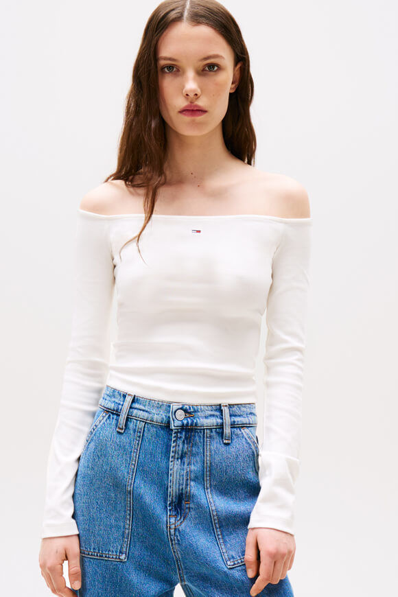 Tommy Jeans Off Shoulder Crop Langarmshirt | Offwhite | Damen  | M von Tommy Jeans